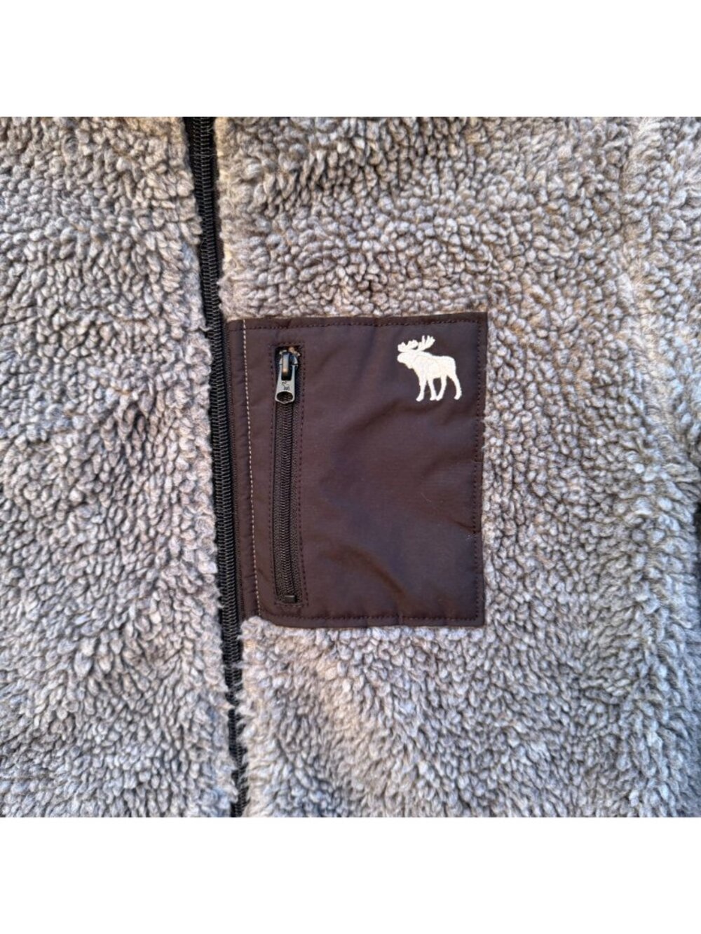 Abercrombie Kids Sherpa Fleece Zip Jacket 11 12 Boys Gray Pocket Moose Logo - Picture 4 of 7